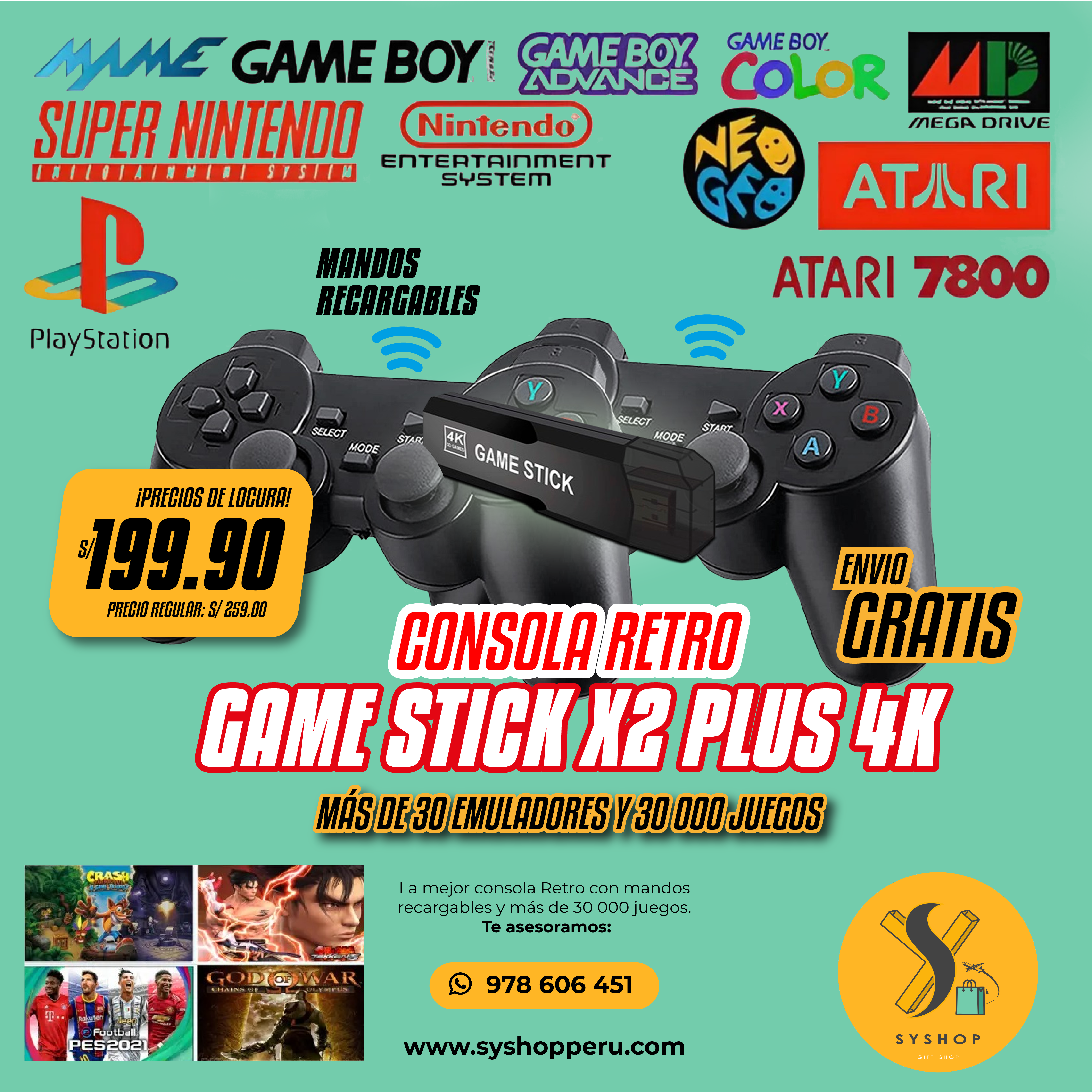 Consola Retro Game Stick X2 Plus 4K HD PS1 PSP SN64 30000 Juegos